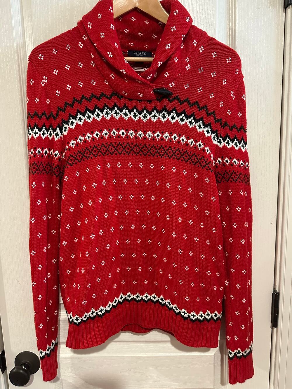 Chaps Red Christmas Cotton Sweater size large Fair Isle Vintage